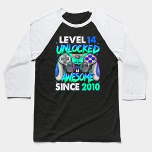 Level 14 Unlocked Awesome Since 2010 14Th Birthday Gaming Baseball T-Shirt